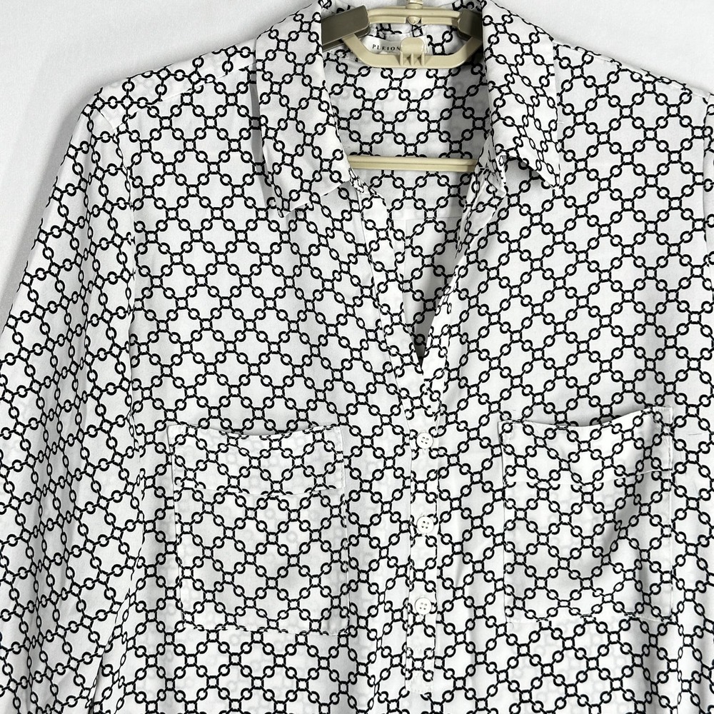 Pleione Anthropologie Tunic Top Blouse Women Size S Black White Long Sleeve